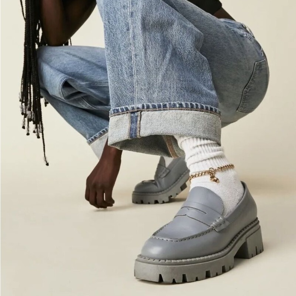 Women's Chunky Sole Penny Loafers in Light Gray